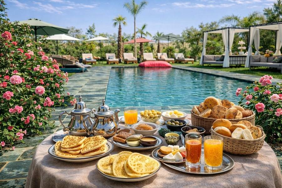 Vol en montgolfière au lever du soleil à Marrakech, accès piscine à la journée et déjeuner